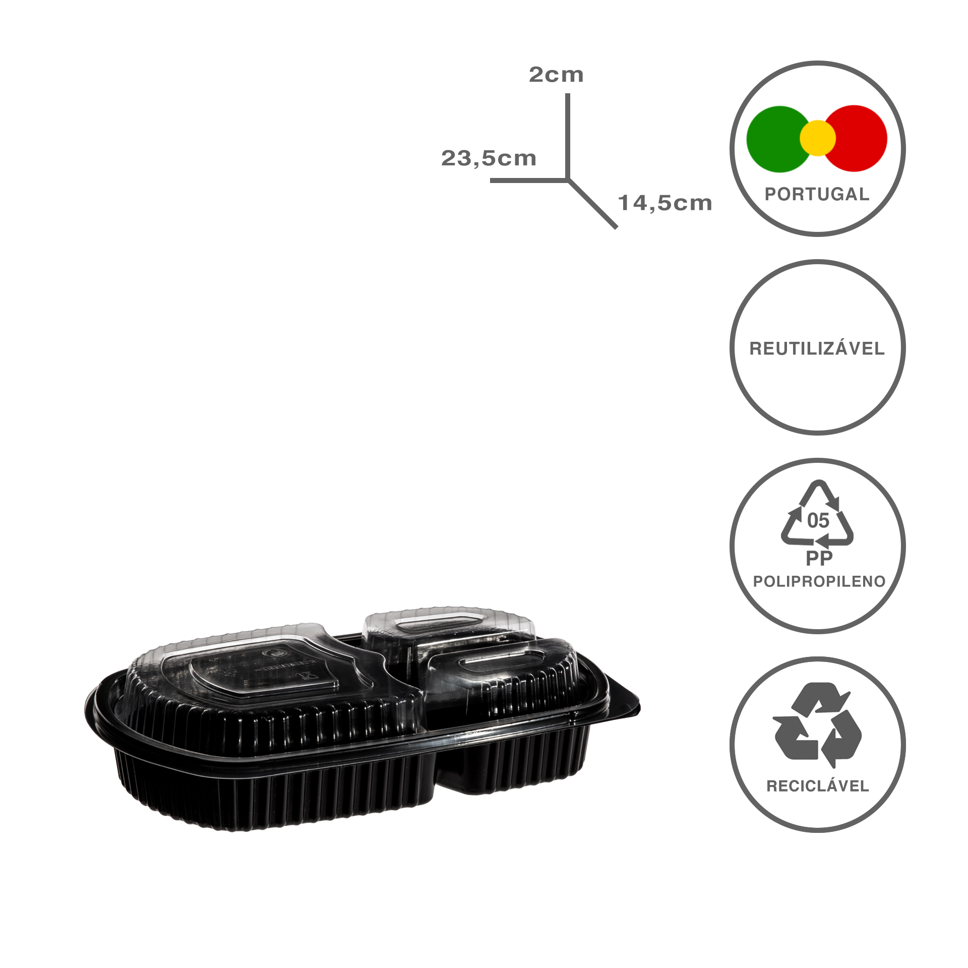 TAKE AWAY CAIXA T/ 3 DIV 23.5X14.5X2CM PACK 100