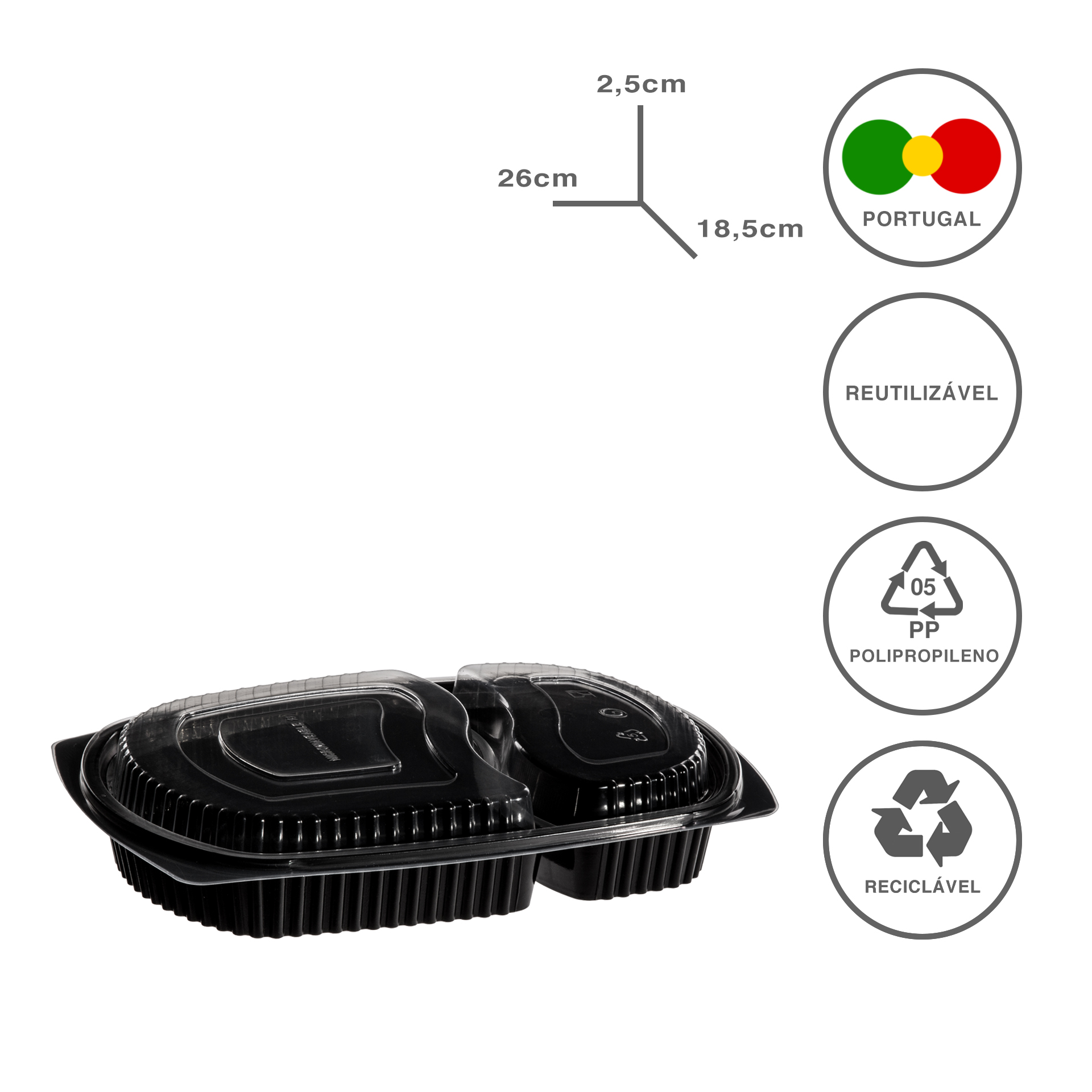 TAKE AWAY CAIXA T/ 2 DIV 26X18.5X2.5CM PACK 100